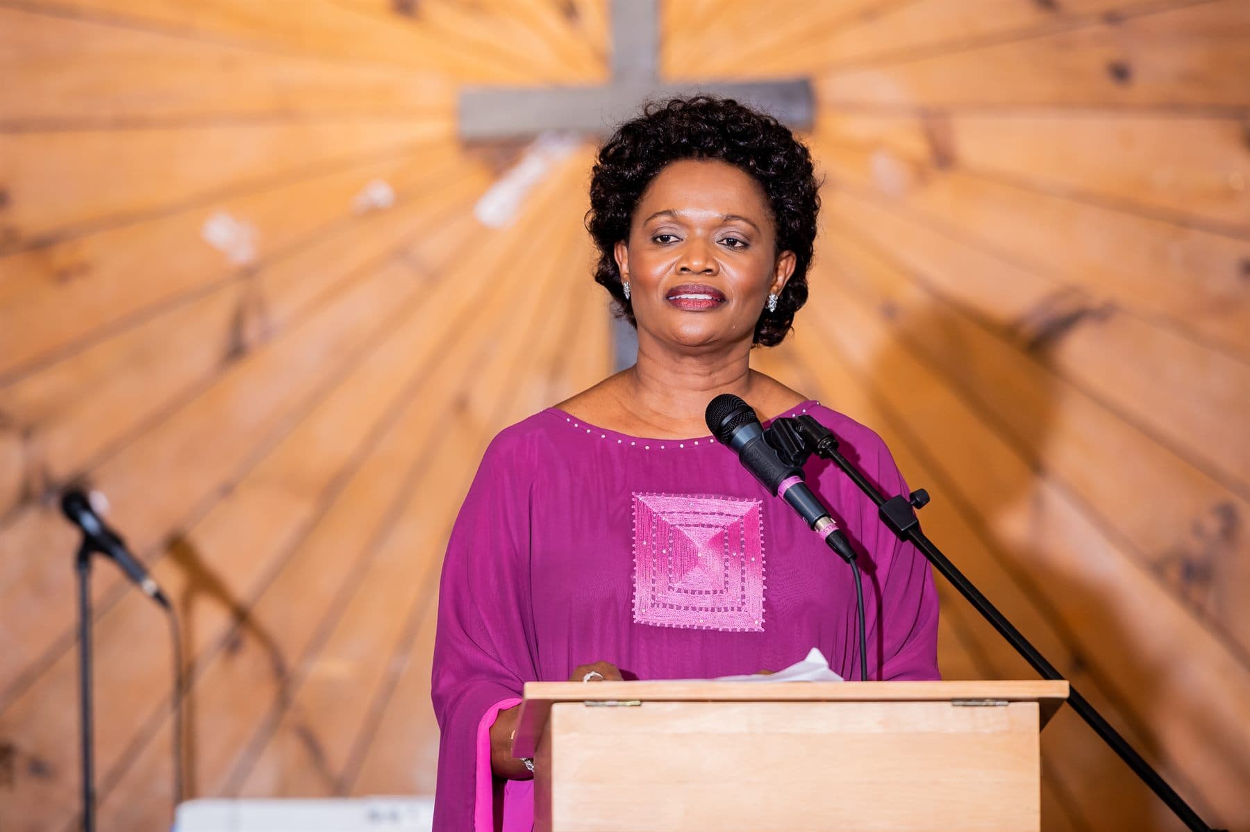 Her Royal Highness the Nnaabagereka, Queen of Buganda, delivering the keynote address at the podium
