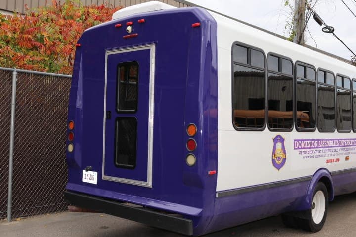 Rear view of the HESM ministry bus