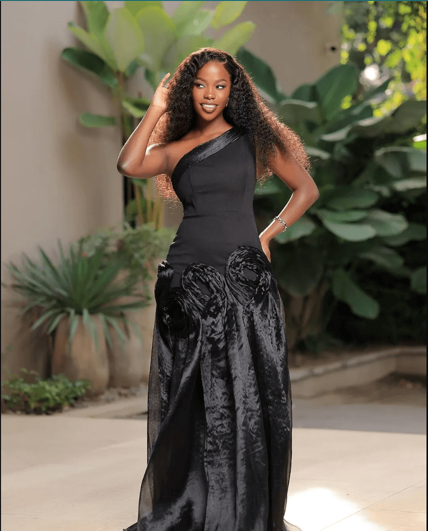 Portrait of Princess Katrina Sarah Mirembe Nachwa Nabaloga Ssangalyambogo wearing a black gown